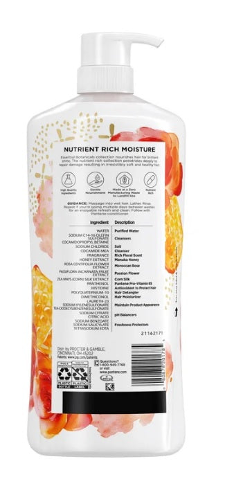 Pantene Essential Botanicals Moroccan Rose & Manuka Honey Shampoo, 38.2 fl oz