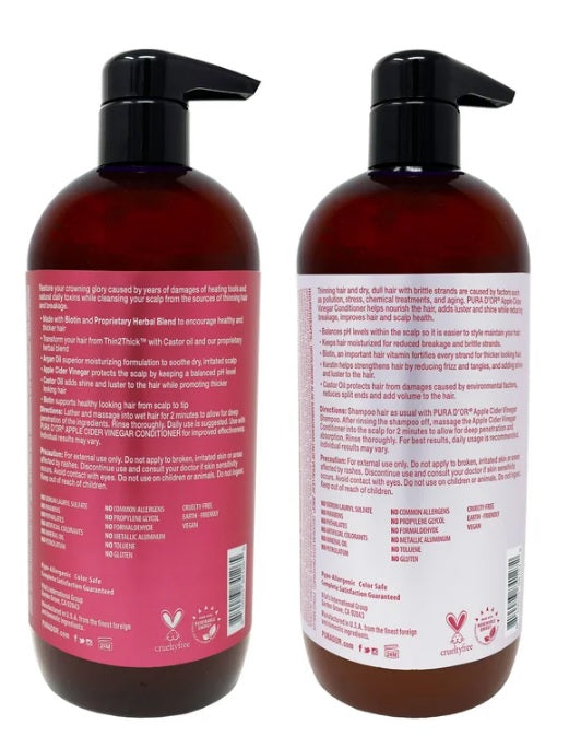 Pura d'or Apple Cider Vinegar Thin2Thick Clarifying and Detoxing Shampoo & Conditioner Duo